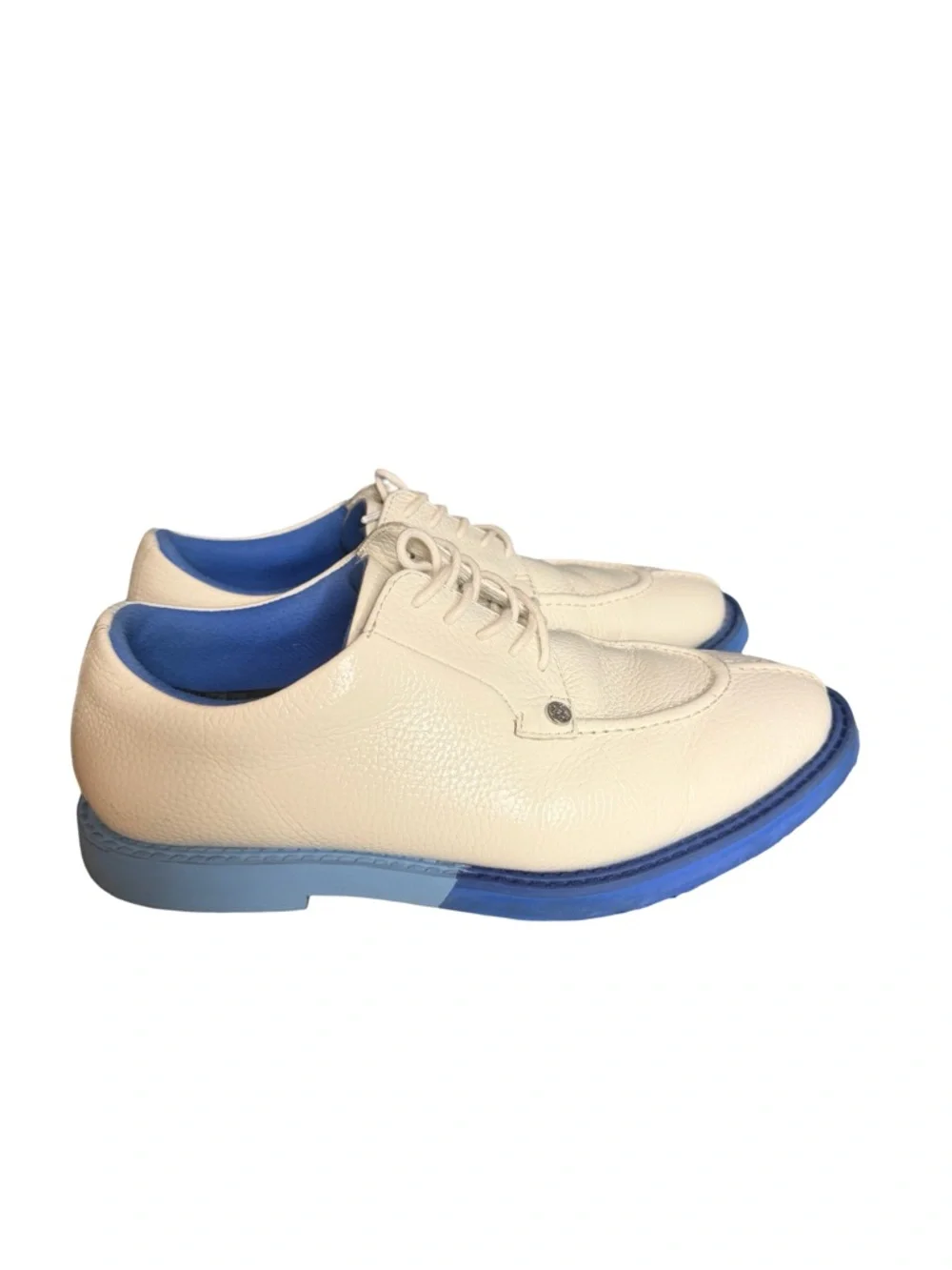 G/FORE white Leather Derby golf Shoes with Blue outer trim Sole men size 10
